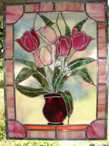 This is a Stained Glass of Tulips  size 18"X24" Panel